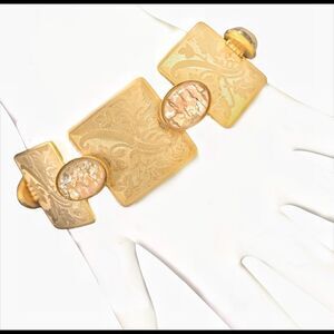 Vintage Banana Bob engraved gold floral opal link bracelet Victorian